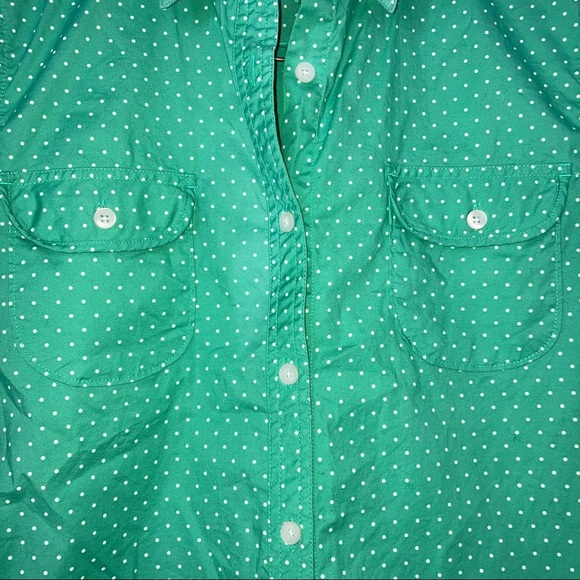 Woolrich Women’s Button Down Short Sleeve Shirt Tile Green Dot Medium - Picture 4 of 11